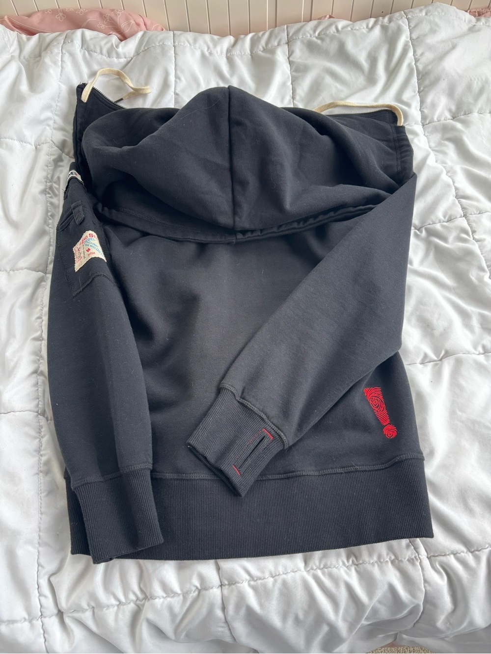 Thumb United “Casey” Fleece Hoodie - Black Full Zip, Oversized Cowl Collar - Picture 6 of 8
